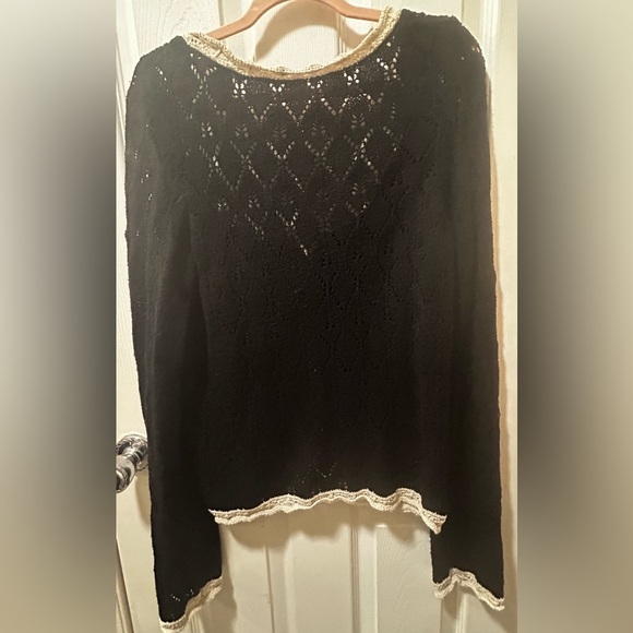 NWT Free People ♥️ Adelene Cardigan Size L Black Cream Combo $128 MSRP - Picture 8 of 11